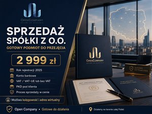 Sprzedam gotową spółkę z o.o. 2025, konto bankowe, VAT lub bez VAT, PKD pod klienta